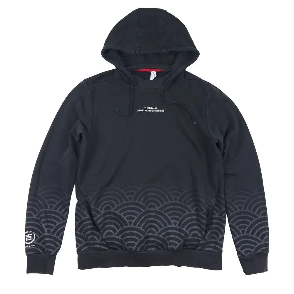 Adidas Neo Hoodie Sweatshirt Mens S Black Silver Metallic Wave Graphic 2010s
